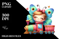Colorful Baby Butterfly Smiling Train | Sublimation Clipart Product Image 2