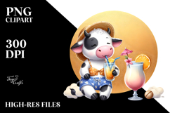 Cow in Beachwear Watercolor Painting Product Image 2