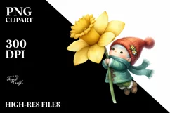 Watercolor Cute Gnome Large Daffodil Clipart Product Image 3