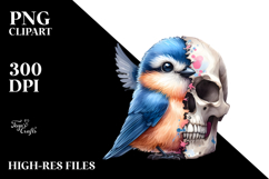 Colorful Bird with Skull Watercolor PNG Product Image 2