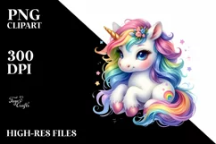 Colorful Baby Unicorn White Background Clipart Product Image 3