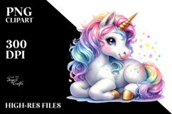 Colorful Baby Unicorn White Background Clipart Product Image 2