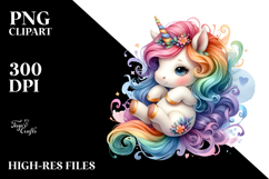 Colorful Baby Unicorn White Background Clipart Product Image 2