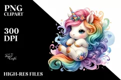 Colorful Baby Unicorn White Background Clipart Product Image 1