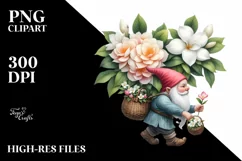 Detailed Watercolor Small Gnome Carrying Large Gardenia Product Image 3