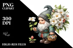 Detailed Watercolor Small Gnome Carrying Large Gardenia Product Image 1