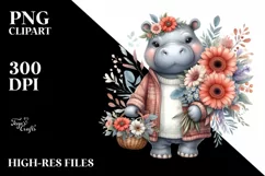 Watercolor Hippo Basket Gerbera Bouquet | Sublimation | Product Image 3