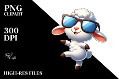 Silly Cartoon Lamb with Oversized Sunglasses PNG Product Image 2