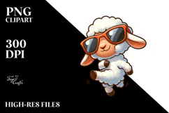 Silly Cartoon Lamb with Oversized Sunglasses PNG Product Image 2
