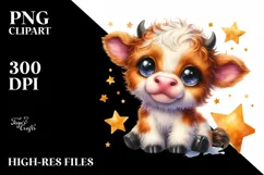 Smiling Baby Highland Cow on Star | Clipart Product Image 3