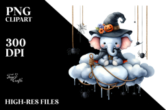 Elephant Dressed for Halloween on Cloud PNG Product Image 2