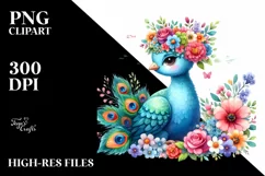 Cute Peacock in Cartoon-Style Watercolor | Clipart Product Image 1
