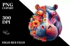 Vibrant Retro Watercolor Hippo | Clipart Product Image 1