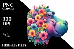 Vibrant Retro Watercolor Hippo | Clipart Product Image 3