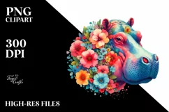 Vibrant Retro Watercolor Hippo | Clipart Product Image 3