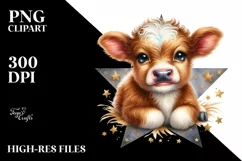 Cute Baby Highland Cow Smiling on Star | Sublimation | Product Image 3