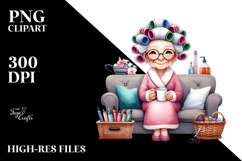 Old Lady Sitting on Couch with Mug | Clipart Product Image 2