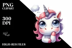 Thoughtful Unicorn Clipart, High-Res PNG Product Image 1