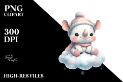 Pastel Baby Rhino with Snowflakes PNG Product Image 2