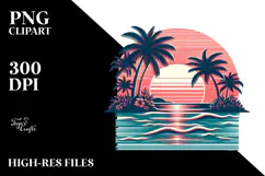 Retro Tropical Island Sunset PNG Product Image 2