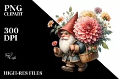Detailed Watercolor Small Gnome Carrying Large Dahlia Product Image 3