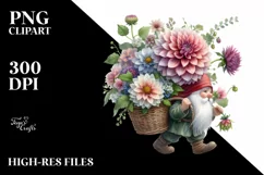 Detailed Watercolor Small Gnome Carrying Large Dahlia Product Image 3
