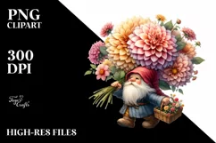 Detailed Watercolor Small Gnome Carrying Large Dahlia Product Image 1
