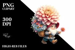 Detailed Watercolor Small Gnome Carrying Large Dahlia Product Image 1