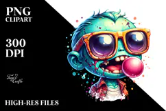 Funny Tiny Zombie with Funny Sunglasses PNG Product Image 2