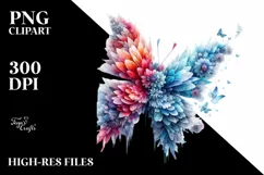 Abstract Vibrant Butterfly, Ice Flowers PNG Product Image 1