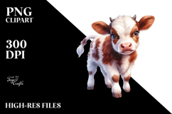 Digital Watercolor Baby Cow PNG Product Image 2