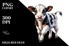 Digital Watercolor Baby Cow PNG Product Image 2