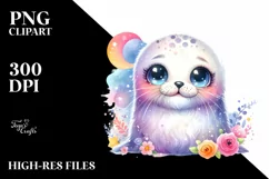 Colorful Cute Baby Bearded Seal Moon Clipart Product Image 3