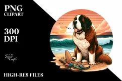 Watercolor Saint Bernard Sitting in Sand | Clipart Product Image 1