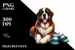 Watercolor Saint Bernard Sitting in Sand | Clipart Product Image 1