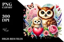 Colorful Baby Owl with Heart PNG Product Image 2