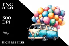 Vibrant Van with Huge Balloons, Transparent PNG Product Image 3