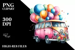 Vibrant Van with Huge Balloons, Transparent PNG Product Image 1