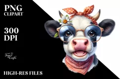 Cow Fancy Bow Cow Portrait | Clipart Product Image 3