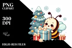 Cute Baby Bee with Gift Box PNG Product Image 1
