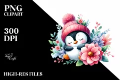 Colorful Watercolor Penguin Sleeping Clipart Product Image 1