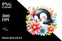 Colorful Watercolor Penguin Sleeping Clipart Product Image 1
