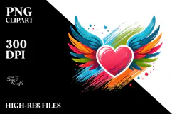 Colorful Heart with Wings, Transparent PNG Product Image 2