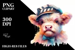 Colorful Baby Highland Cow with Director's Cap Product Image 1