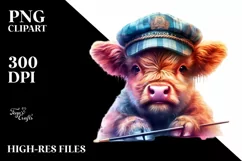 Colorful Baby Highland Cow with Director's Cap Product Image 1