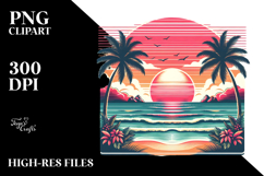 Retro Tropical Beach Sunset Clipart Product Image 2