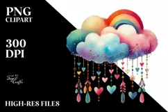 Colorful Boho Cloud with Hanging Hearts PNG Product Image 2