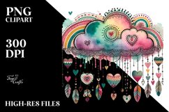 Colorful Boho Cloud with Hanging Hearts PNG Product Image 2