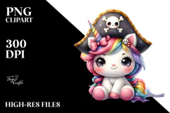 Cute Baby Unicorn as Pirate in Pastel with Rainbow | Clipart Product Image 2
