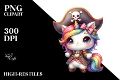 Cute Baby Unicorn as Pirate in Pastel with Rainbow | Clipart Product Image 2